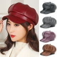 thumbnail image 1 of Happy Date Newsboy Caps for Women, Faux Leather Cabbie Painter Hat Gatsby Ivy Beret Cap, 1 of 3