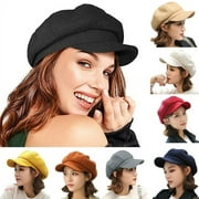 Happy Date Newsboy Hats for Women, Women Newsboy Hats Winter Felt Retro Solid Color Fashion All-Match Newsboy Cap