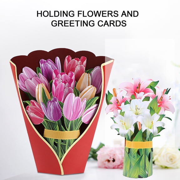 Happy Date Paper Pop Up Cards, Lillies & Lupines, Life Sized Forever Flower Bouquet 3D Popup Greeting Cards with Note Card and Envelope