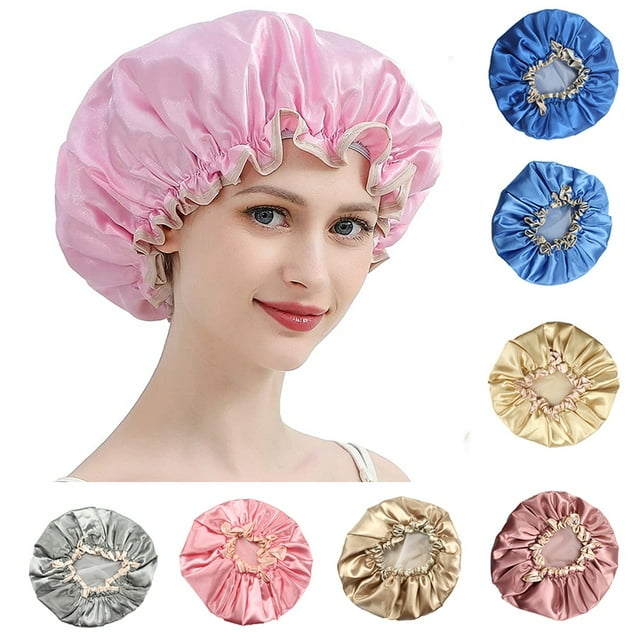 Happy Date Reusable Shower Cap, Large Shower Caps for women, Double