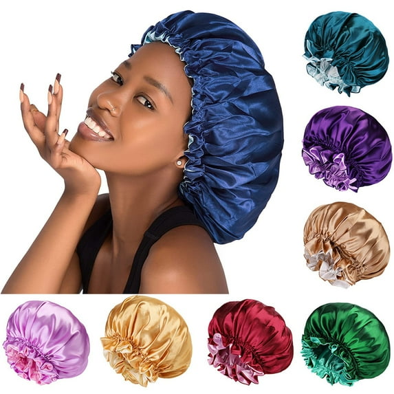 Happy Date Satin Bonnet Sleep Bonnet Cap - Extra Large Double Layer Reversible Adjustable Satin Cap for Sleeping Hair Silk Bonnet