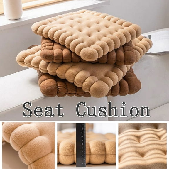Happy Date Seat Cushion,Creative Soft Biscuit Shape Cushion Classical Pillow Chair Car Seat Pad Decor Cookie Tatami Back Cushion Light Coffee 15.75" x 17.72"
