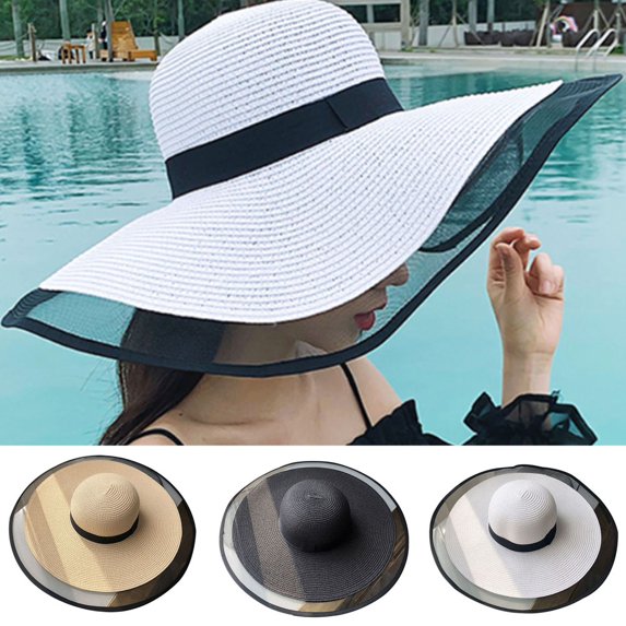 Happy Date Straw Sun Hats for Women Beach Hat Summer Visor Brim Foldable Floppy Cap Wide Straw Hat Outdoor Recreation