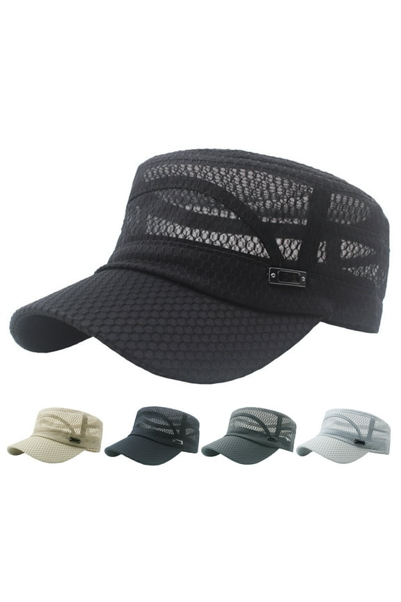 Summer Mesh Flap Top Caps for Men Adjustable Breathable Caps Mens Hat Quick Dry Cool Hats Casual Trucker Hat