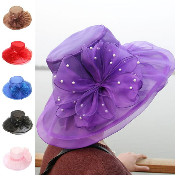 Happy Date Sun Hat Floral Organza Wide Brim Church Kentcky Derby Fascinator Lady Tea Party Sun Hat