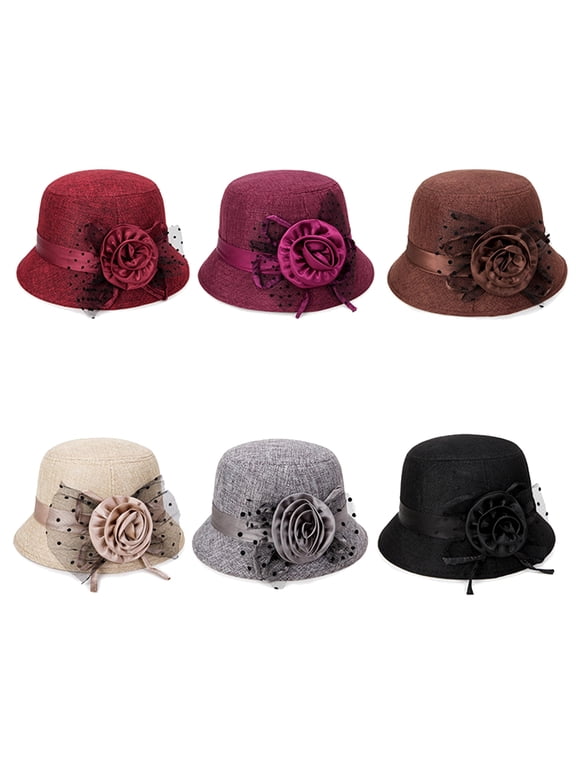 Women Vintage Flowers Bucket Cloche Bowler Hat Church Wedding Dress Fascinator Hat Winter Felt Fedoras