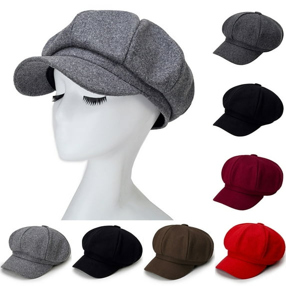 Happy Date Women Woolen Newsboy Cap Adjustable Visor Beret Hats Soft Vintage Cabbie Hat Octagonal Cap for Women Girls