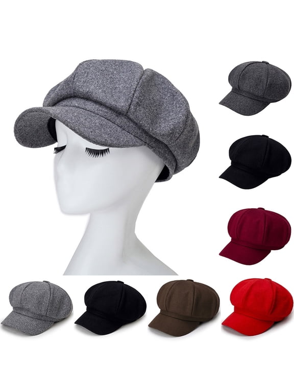 Women Woolen Newsboy Cap Adjustable Visor Beret Hats Soft Vintage Cabbie Hat Octagonal Cap for Women Girls
