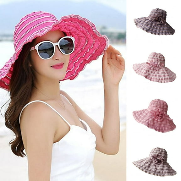 Happy Date Womens Sun Straw Hat Wide Brim Summer Hat Foldable Roll up Floppy Beach Hats for Women