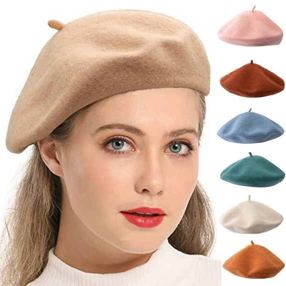 Happy Date Wool Beret Hat, Beret Hat French Beret Cap Winter Fashion Solid Color Hat for Women Girls Lady