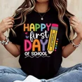 thumbnail image 1 of Happy Day Of School Print T Shirt Women Casual Short Sleeve Top Summer Fashion Graphic Tee For Students And Teachers, 1 of 6