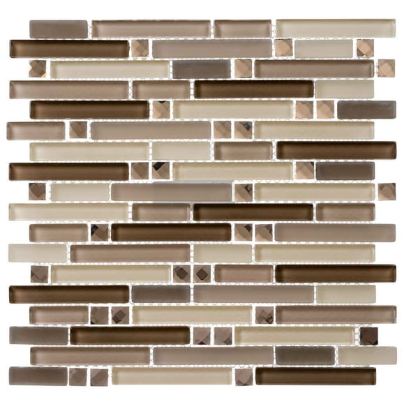 Happy Daydream Brown 3-in. x 1-in. Linear Brick Joint Polished Glass Mosaic Wall and Floor Tile