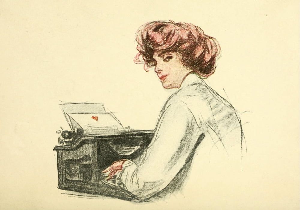 Happy Days 1917 Lady at typewriter Canvas Art - John Cecil Clay (18 x 24)