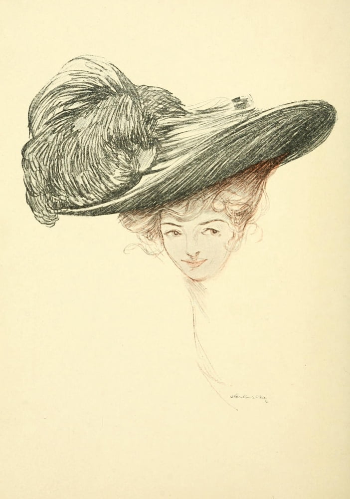 Happy Days 1917 Lady with large feather hat Canvas Art - John Cecil Clay (18 x 24)