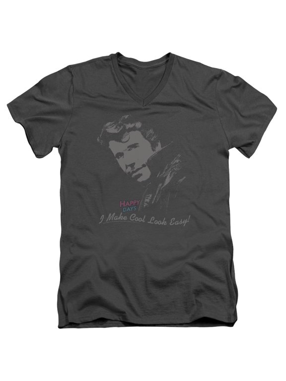 Happy Days Cool Fonz Adult V-Neck T-Shirt Charcoal