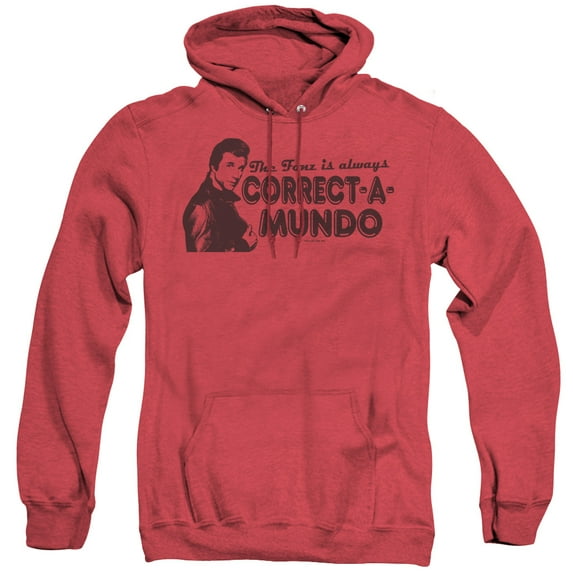 Happy Days Correct A Mundo Adult Heather Hoodie Sweatshirt Red