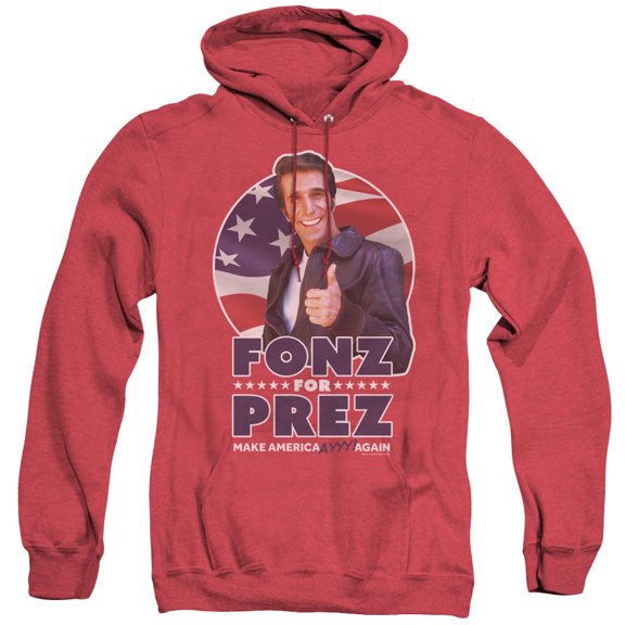 Happy Days Fonz For Prez Adult Heather Hoodie Sweatshirt Red