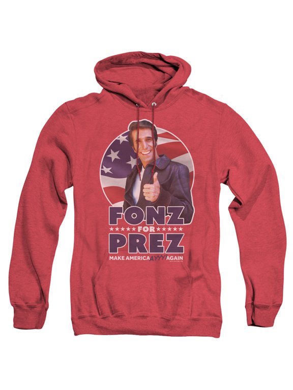 Happy Days Fonz For Prez Adult Heather Hoodie Sweatshirt Red