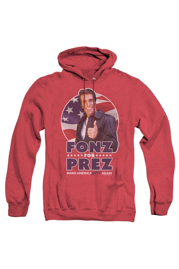 Happy Days Fonz For Prez Adult Heather Hoodie Sweatshirt Red