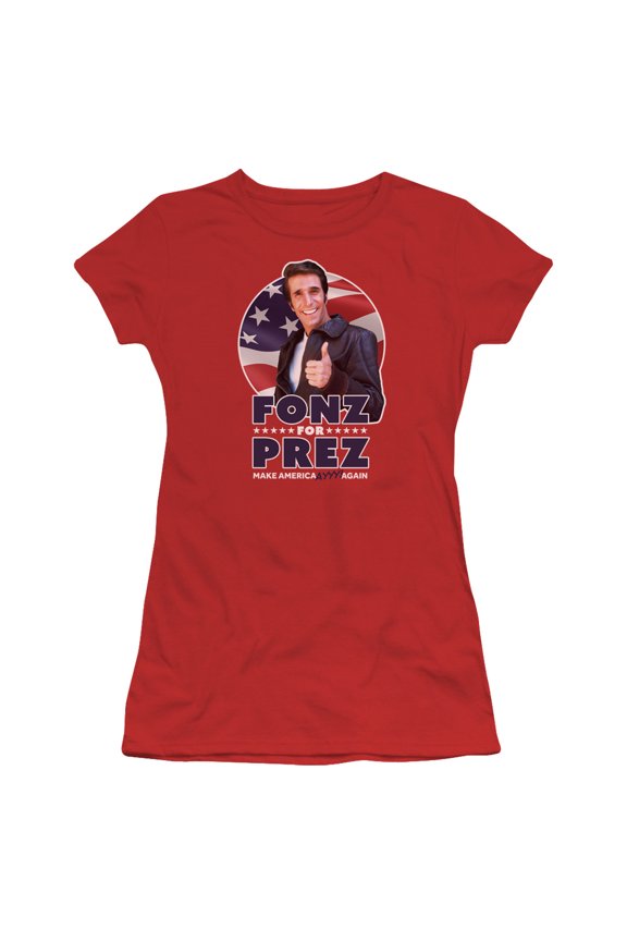 Happy Days Fonz For Prez Junior Women's Sheer T-Shirt Red