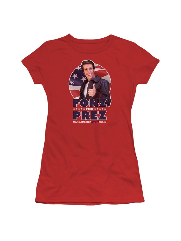 Happy Days Fonz For Prez Junior Women's Sheer T-Shirt Red