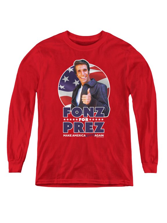 Happy Days Fonz For Prez Youth Long Sleeve T-Shirt Red