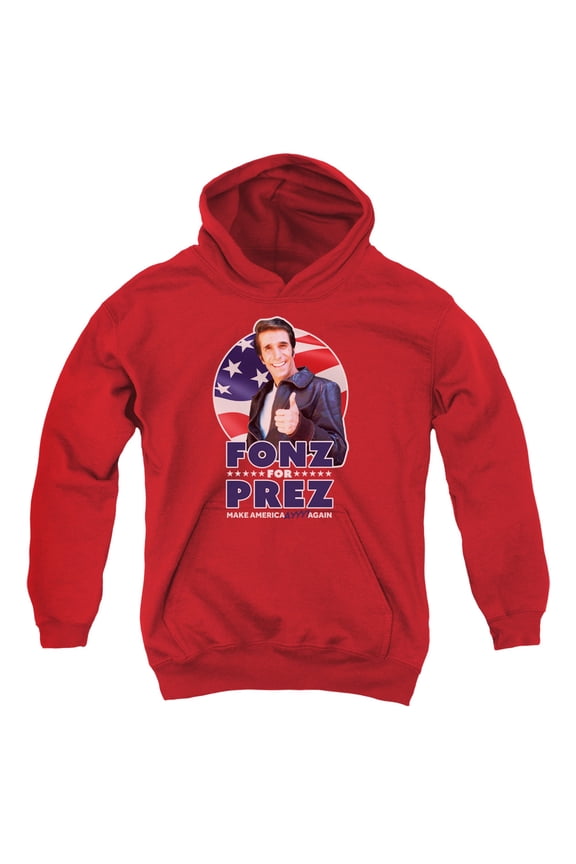 Happy Days Fonz For Prez Youth Pullover Hoodie Sweatshirt Red