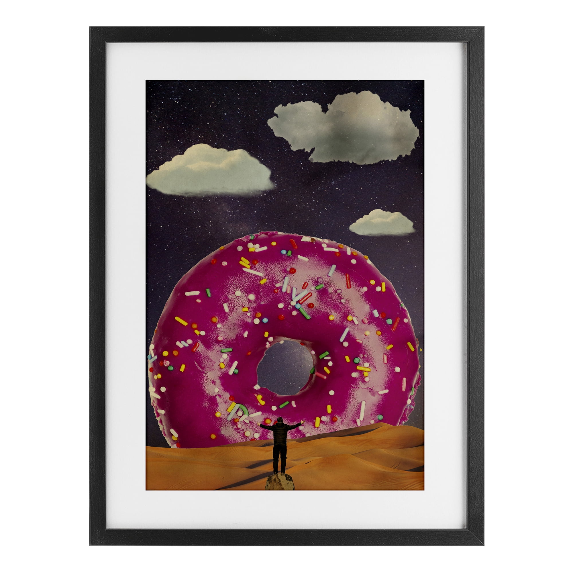 Happy Days Giant Donut Black Framed Print Under Glass, design by Elo Marc