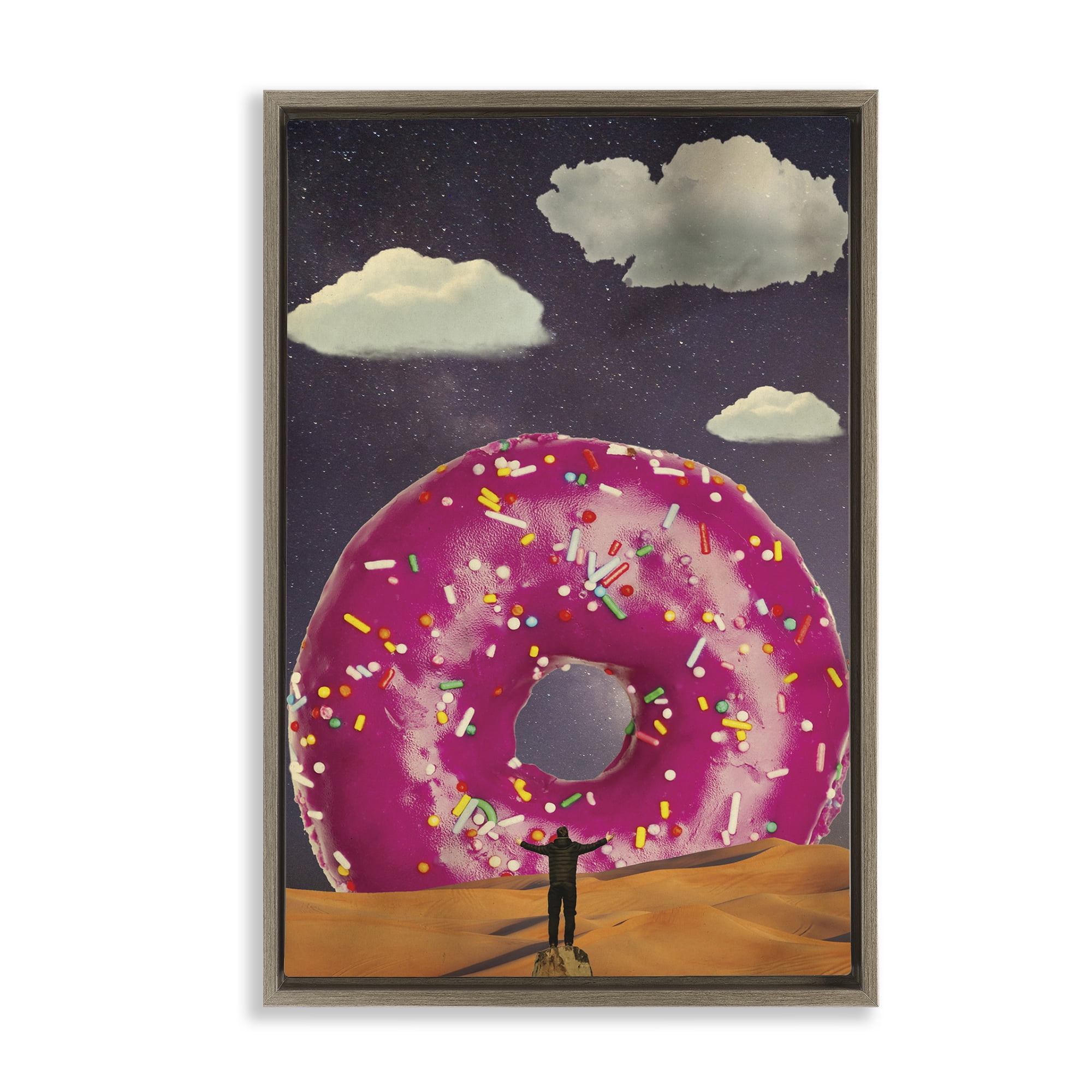 Happy Days Giant Donut Brown Framed Floater Canvas Wall Art, design by Elo Marc