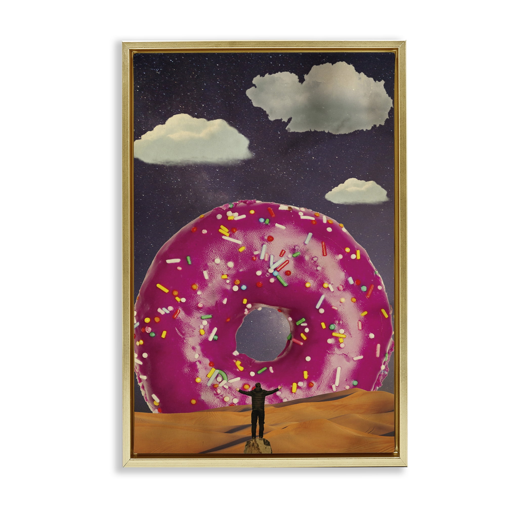 Happy Days Giant Donut Gold Framed Floater Canvas Wall Art, design by Elo Marc