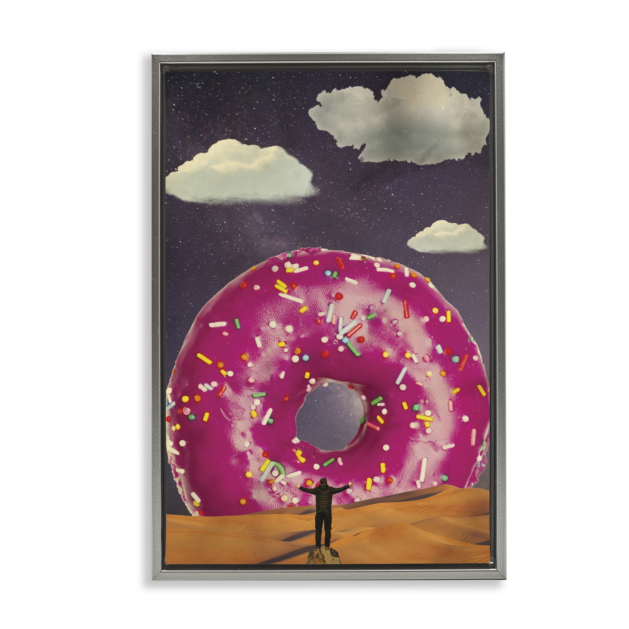Happy Days Giant Donut Gray Framed Floater Canvas Wall Art, design by Elo Marc