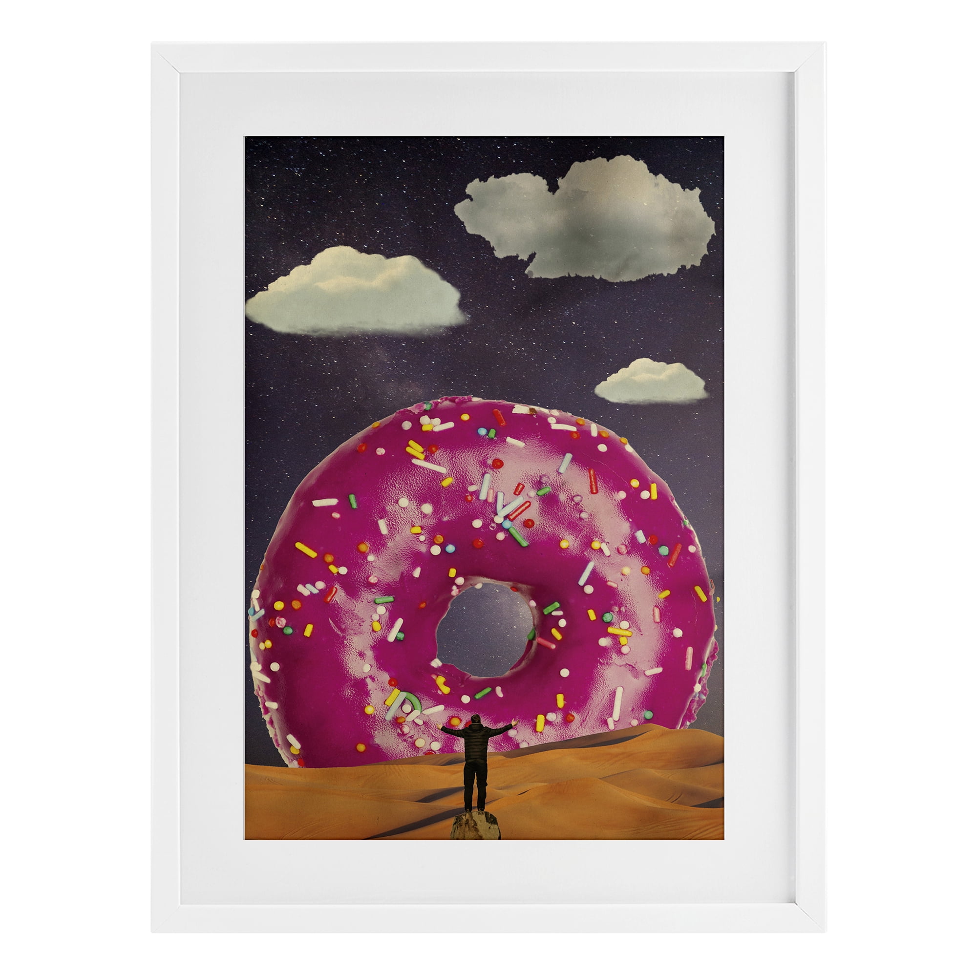 Happy Days Giant Donut White Framed Print Under Glass, design by Elo Marc