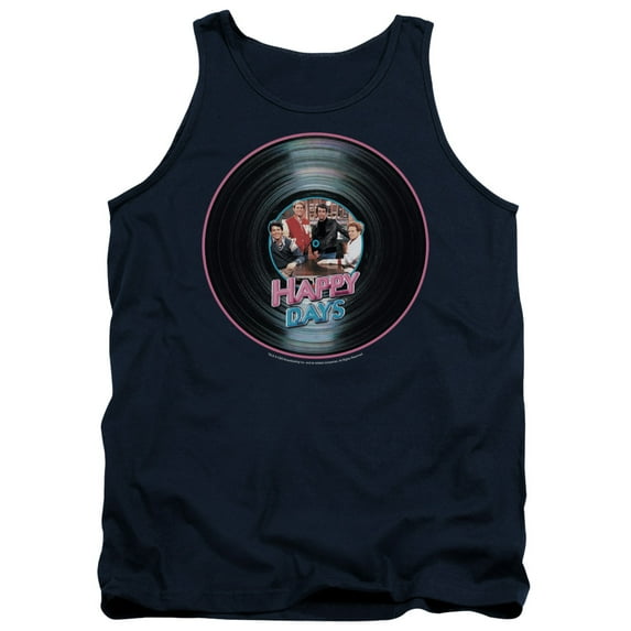 Happy Days On The Record Adult Tank Top Navy