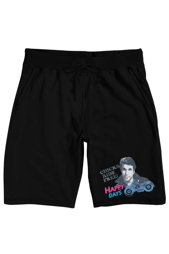Happy Days The Fonz Logo Men's Black Lounge Shorts-Large