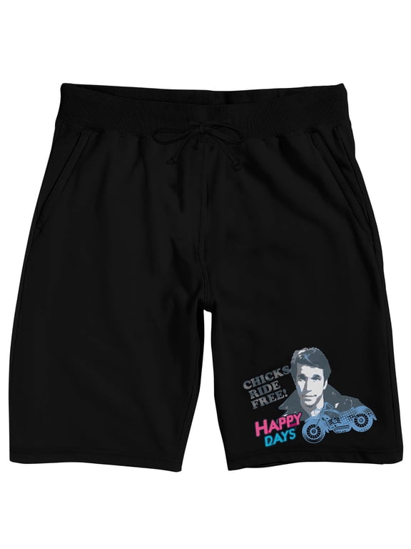 Happy Days The Fonz Logo Men's Black Lounge Shorts-Small
