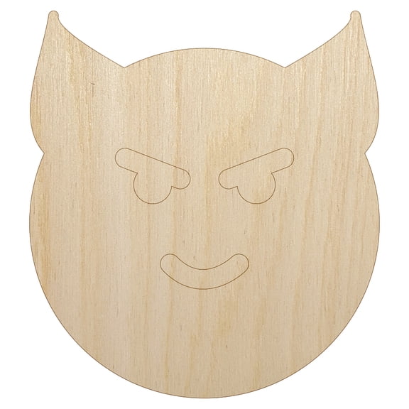 Happy Devil Face Emoticon Wood Shape Unfinished Piece Cutout Craft DIY Projects - 4.70 Inch Size - 1/4 Inch Thick