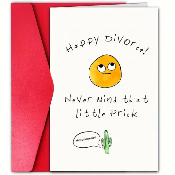 Happy Divorce Card  Funny Greeting Card with Orange Character and Cactus  Uplifting Message for Friends Going Through a Divorce  Envelope Included