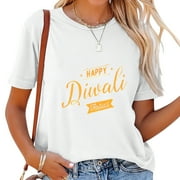 Happy Diwali Cute Womens Short-Sleeved T-Shirt with Vintage Graphics Perfect Gift for Christmas or New Year Party Black