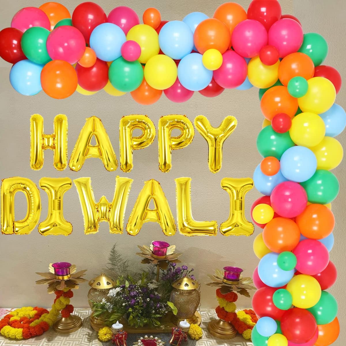 Happy Diwali Party Decorations Deepavali Balloon Garland Arch Kit for Festival of Lights Party