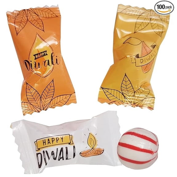 Naturejam Happy Diwali Wrapped Peppermints Candy 100 Count For Hindu Festival of Lights or Pujas