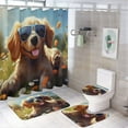 thumbnail image 1 of Happy Dog Bathroom Sets with Shower Curtain And Rugs, Incl with 12 Hooks，Toilet Lid Oval Rug, 1 of 7