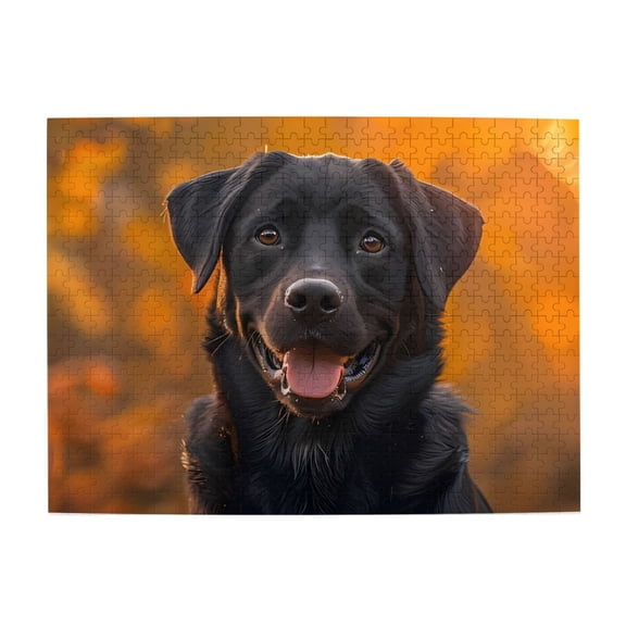 Happy Dog Black Furry Autumn 1000-Piece Wooden Jigsaw Puzzle for Adults, Fun & Challenging Family Game, Stylish Wall Decor & Holiday Gift