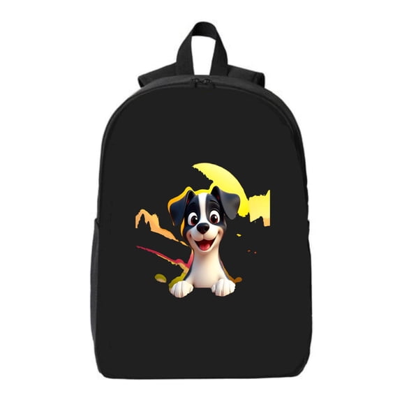 Happy Dog Cartoon Design Laptop Backpack - Fits 15 " Laptop & iPad Features Bright Moon & Mountain Silhouette Perfect for Travel