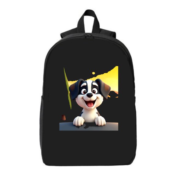 Happy Dog Cartoon Design Laptop Backpack - Fits 15 " Laptop & iPad Perfect for Travel Features Sunset Background & Mountains