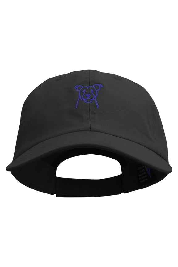 Happy Dog Face Embroidered Low Profile Dyed Cotton Twill Cap - Black OSFM