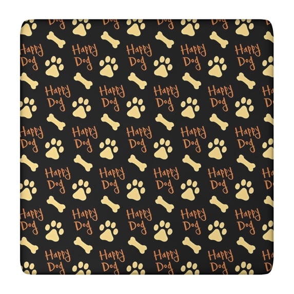 Happy Dog and Footprints Square Fitted Tablecloth with Elastic Edge,Square Table Cover,Washable Elastic Table Cover for Home Kitchen Party Decor 36"x36"