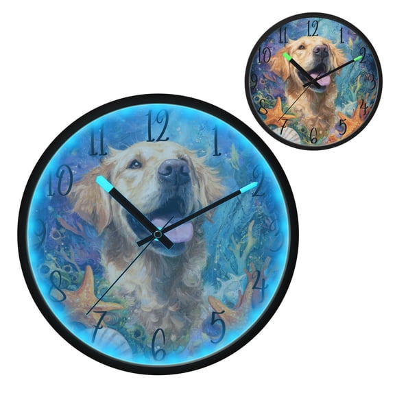 Happy Dog Luminous Wall Clock with Sound-Activated LED 12-Inch Silent Acrylic Timepiece for Bedroom Livingroom or Office