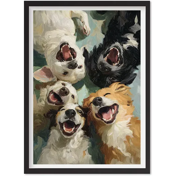 Happy Dog Wall Art Print, Funny Group Pet Portrait Painting, Playful Puppy , Matte Canvas Stretched, Posters for Room Bedroom Living Room Bathroom Wall Decor, Posters & Art Prints, Gift.