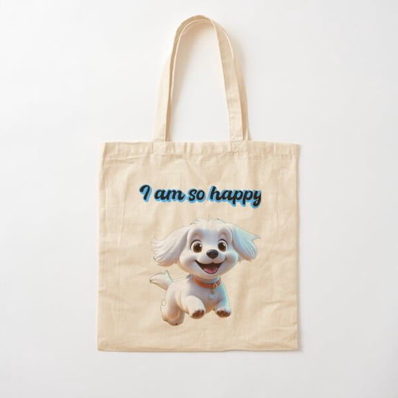 Happy Dog Cotton Tote Bag Canvas Tote Bag, Family Gift For Mother, Her