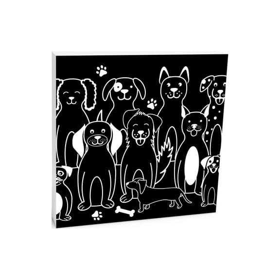 Happy Dogs Black Dogs Paws Bone 10 x 10 Wood Tabletop Sign Plaque